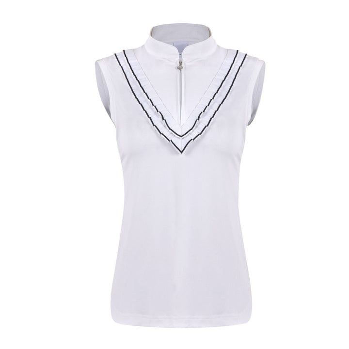 Sleeveless Polo with Stand-up collar.