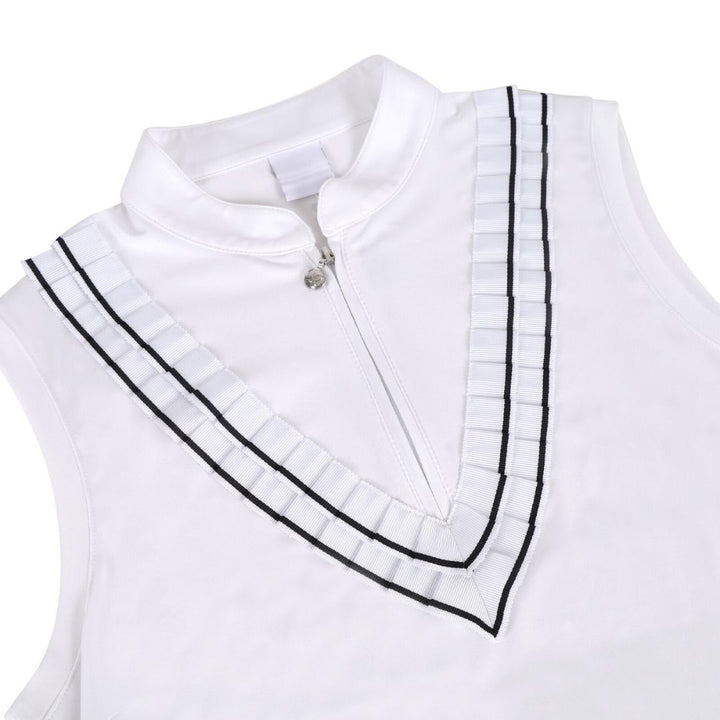 Sleeveless Polo with Stand-up collar.